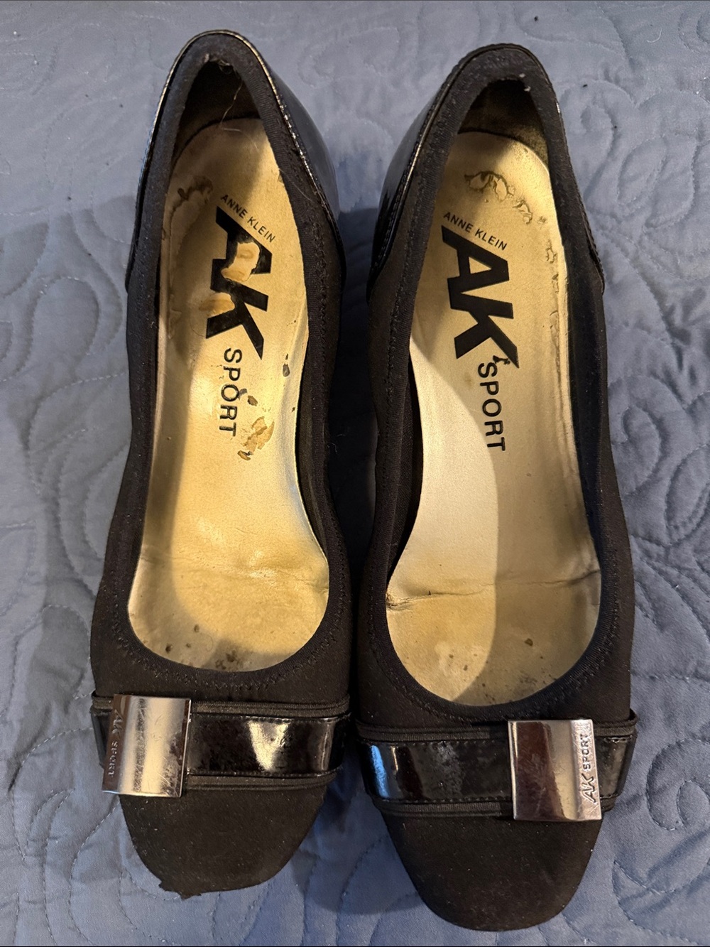 Anne Klein Black Wedge Pumps with Silver Buckle